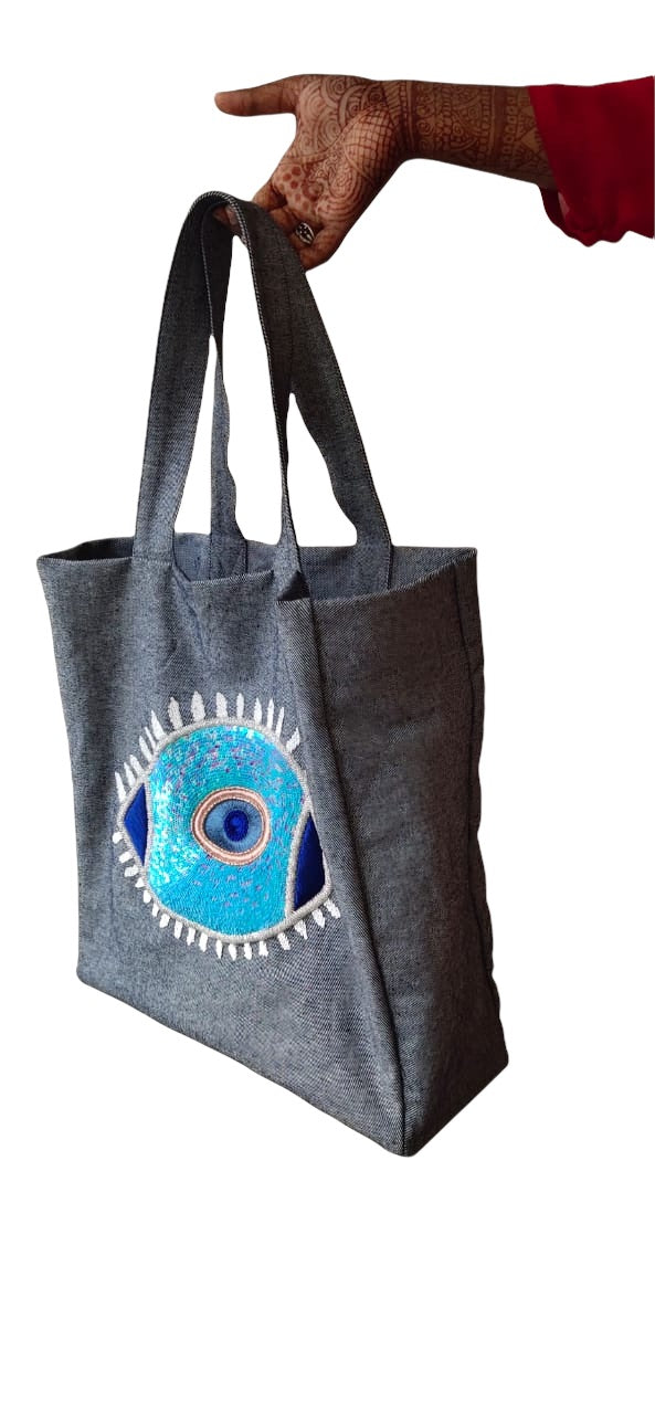 SUNNY BLUE | EMBROIDERED TOTE